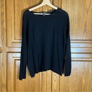 Eileen Fisher Black 100% Extra Fine Merino Wool Box Sweater Women’s Size Large